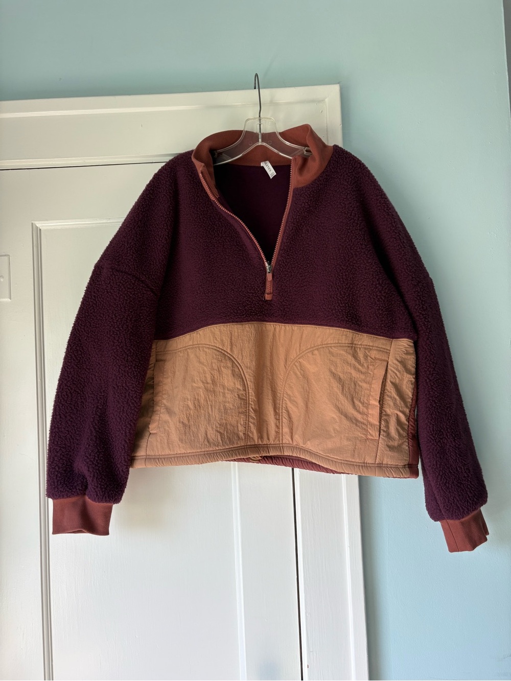 Fabletics Mallory Fleece Pullover Half-Zip Crop Jacket Burgundy Pink XXL